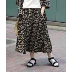 スカート ボタニカルフラワー タックフレアスカート