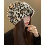 ニット帽 ニットキャップ ヒョウ柄ファー帽 ファーキャップ レディース
