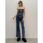 サロペット オーバーオール ケミカルBACKリボンデニムロンパース レディース
