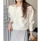 ニット セーター オフショルダーリボンニットプルオーバー レディース