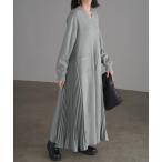 ワンピース Vネックプリーツニットワンピース