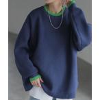 ショッピングスポンジ ニット セーター オーバーサイズ配色スポンジニット レディース