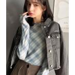 tシャツ 大人レトロでスタイリッシュ。オンブレチェックシアーボートネックメロウトップス(長袖) レディース