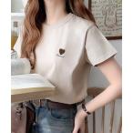 tシャツ トレンドをまとう。綿100%シルケット風ハート胸サガラ刺繍Tシャツ(半袖) レディース