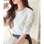 tシャツ 着るだけで華やかに。ふくれジャガード袖タックギャザープルオーバー(半袖) レディース