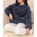 パジャマ ルームウェア レディース 長袖淡色バイカラーふんわりボアルームウェア 上下2点セット レディース