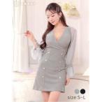 ショッピングミニドレス ドレス 「褒められデートワンピ」ふんわりシフォン袖で優しい印象に！シャーリング カシュクール ダブルボタン シフォン 長袖 Ａラインミニドレス