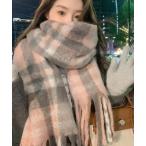 マフラー ストール 冬のマストアイテム！ピンク×グレー大判ふわふわマフラー レディース