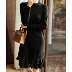 ワンピース フリル切り替えニットワンピース