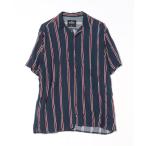 「Hollister」 ストライプ柄半袖シャツ - ネイビー メンズ