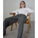 ショッピングパール パンツ 「MINERTE」pearl bijou wide pants / パールビジューワイドパンツ レディース