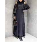 ワンピース シャツドッキングフレアニットワンピース