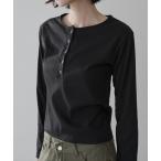 tシャツ 「UNE ORIGINAL」ヘンリーネックシルバースナップボタンシンプルTシャツカットソー レディース