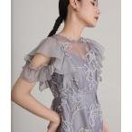 ドレス フレアスリーブパーティードレスセレモニーミモレ丈＆袖あり結婚式フォーマルオケージョンドレス同窓会二次会成人式タイトシースルーラメ糸オフショル風