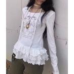 tシャツ 「春夏新作」ストール付きティアードフリルガーリートップス レディース