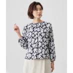 ブラウス シャツ 「洗える」スパンフラワープリント  ボートネック ブラウス レディース