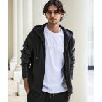 ショッピングリゾート パーカー 1PIU1UGUALE3 RELAX(ウノピゥウノウグァーレトレ リラックス)ワンポイントロゴ レザースリーブ ジップフーディー ジップパー