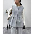 ベスト ジレ ダブルクロスノーカラージレ レディース