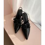 パンプス リボン付きポインテッドストラップシューズ