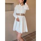 ワンピース シャーリングデザインミニシャツワンピース