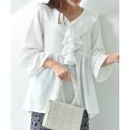 ブラウス シャツ ソフト麻調ラッフ