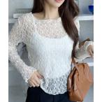 tシャツ ボートネック 総レース タイト トップス レディース