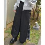 パンツ サイドチェックワイドパンツ レディース