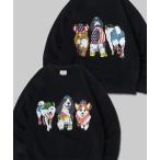 トレーナー スウェット Cat & Dog Print T-Shirt/アニマル 猫&犬 プリント オーバーサイズ 裏毛 トレーナー スウェット レデ