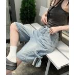 ジーンズ デニム デニムパンツ デニムリボンハーフパンツ レディース