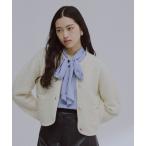 ショッピングnano ジャケット ノーカラージャケット リボンヤーンニットジャケット レディース