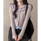 ニット セーター 新色追加/レイヤード風配色ニットカーディガン レディース