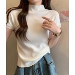 tシャツ ボトルネックフィットTシャツ レディース