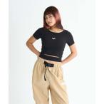 tシャツ CHEEKIE PEEKIE /ロキシーロゴショート丈カッティングデザイン半袖Tシャツ レディース