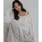tシャツ ギャザーリボンオフショルダー長袖トップス レディース