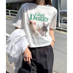 tシャツ Glad Doggyロゴプリント半袖Tシャツ レディース