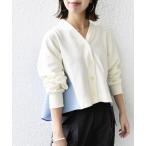 カーディガン 「WEB限定」「手洗い可能」布帛 コンビ Vネック カーディガン レディース