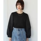 tシャツ 異素材ドッキングボリュームスリーブプルオーバー レディース