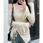 tシャツ ワンショルダーサイドギャザートップス レディース
