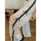 パンツ ラインリボン付きレースシアーパンツ レディース