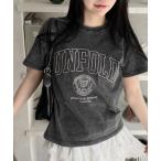 tシャツ 「Eclat one」ステッチ刺繍 カレッジロゴ 半袖 Tシャツ レディース