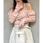 ブラウス シャツ オフショルギャザーコンパクトトップス レディース