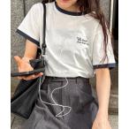 tシャツ エンブロイダリー配色リンガーTee レディース