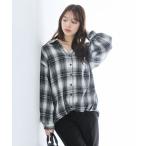 ブラウス シャツ バックレースアップチェック柄裾タックシャツ レディース