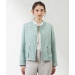 ショッピングPIECE ジャケット ノーカラージャケット 「Anniversary piece」「尾州素材」グリーンカラーツイードジャケット レディース