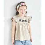 tシャツ 「綿100%」花柄刺繍 袖フリルTシャツ キッズ 子供服 女の子