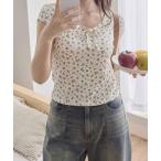 tシャツ フレンチパフスリーブ花柄カットソー レディース