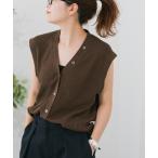ベスト ジレ リネンコットンリブニットベスト レディース
