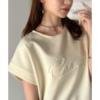 tシャツ 「JaVaジャバコラボ」上品な大人の抜け感。フロントPAEANエンボス加工半袖Tシャツ(ロゴ) レディース
