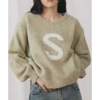 ショッピングイニシャル ニット セーター Vネックイニシャルロゴニット レディース