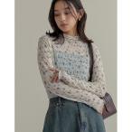 tシャツ 「2025SS COLLECTION」スモッキングリバティレースフラワー柄ハイネックトップス レディース